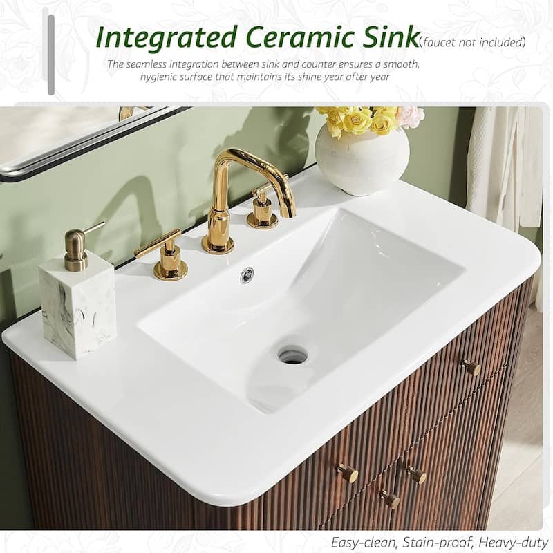 Fluted Bathroom Vanity with Sink, Storage Cabinet & Adjustable Shelf