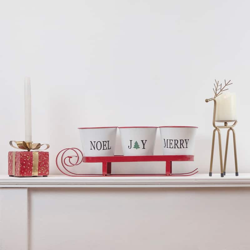 18.75" Red Sleigh with Sentiment Buckets Christmas Table Centerpiece