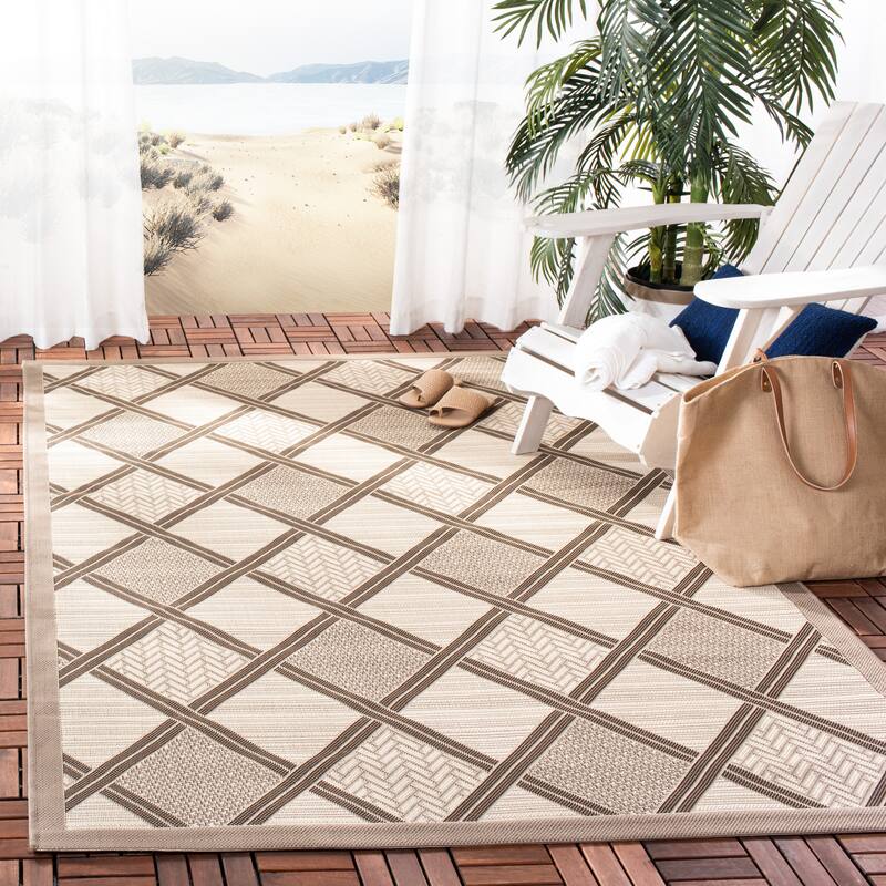 SAFAVIEH Courtyard Stiliana Indoor/ Outdoor Waterproof Patio Backyard Rug - Beige - 5'3" x 7'7"