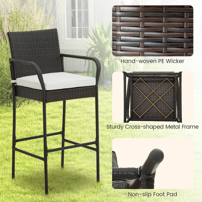 Gymax 4PCS Patio PE Wicker Bar Chairs Counter Height Barstools With