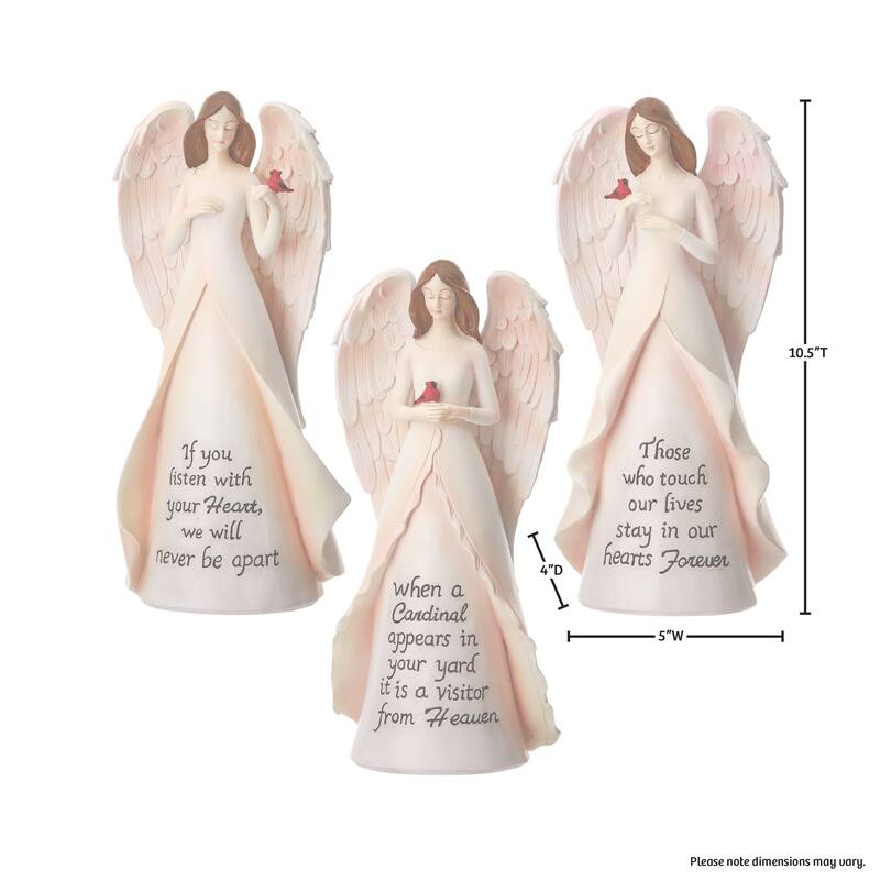 10.5" Resin Cardinal Angel W/Sentiment Set of 3