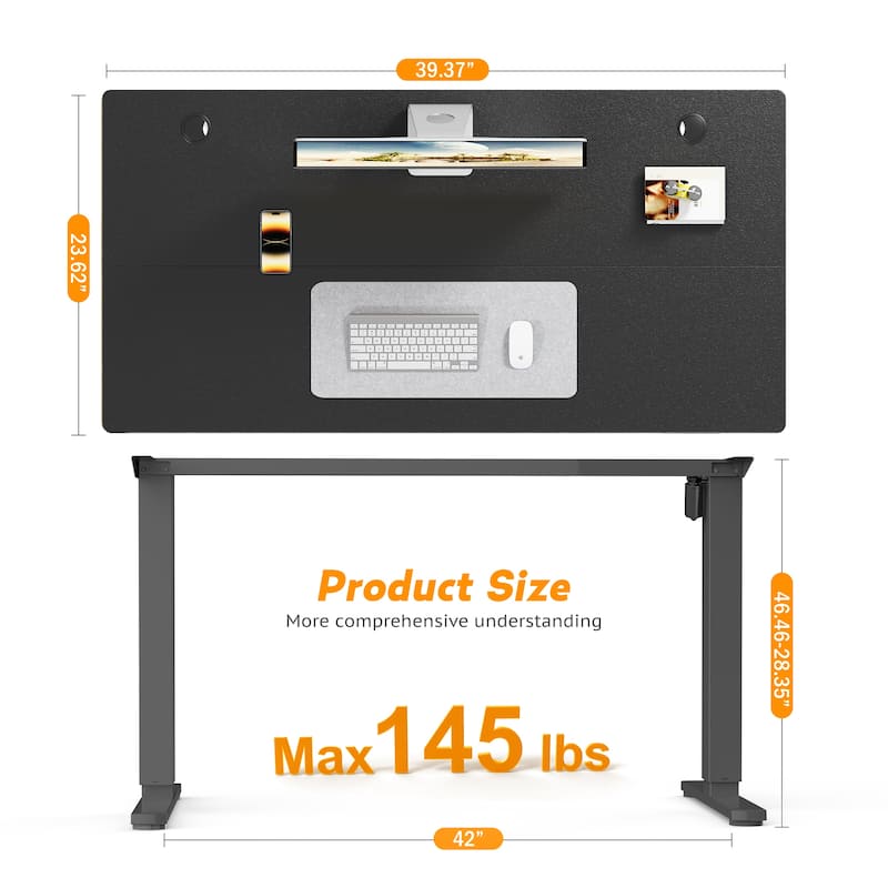 Electric Standing Desk - Adjustable Height Computer Workstation with Memory Settings for Home Office, Gaming & Study