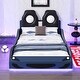 preview thumbnail 15 of 26, Wood Race Car-Shaped Twin Size Platform Bed with LED Black