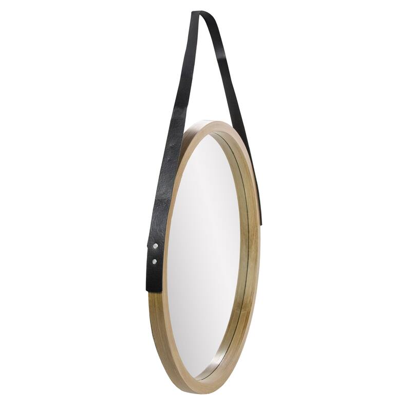 21" Beige Round Modern Mirror With Woodgrain Finish - other-frame-size