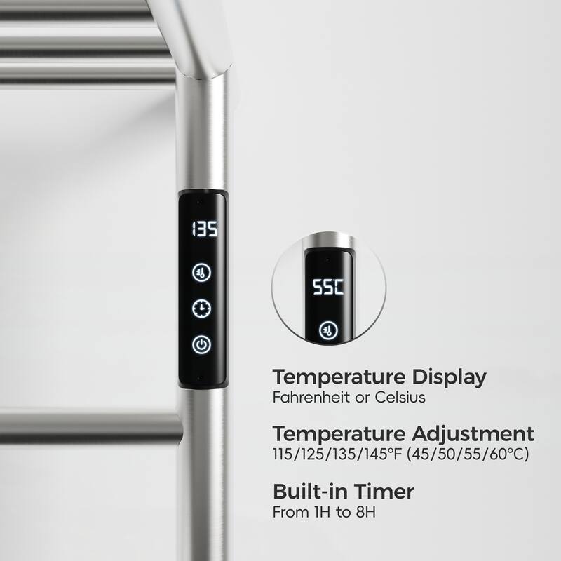 Heated Towel Rack with Top Shelf, Plug-in/Hard-Wired