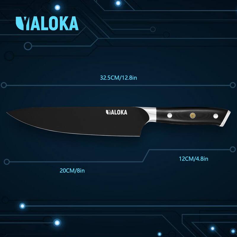 8" Japanese Chef Knife,7Cr17MoV Steel G10 Handle Titanium Coated