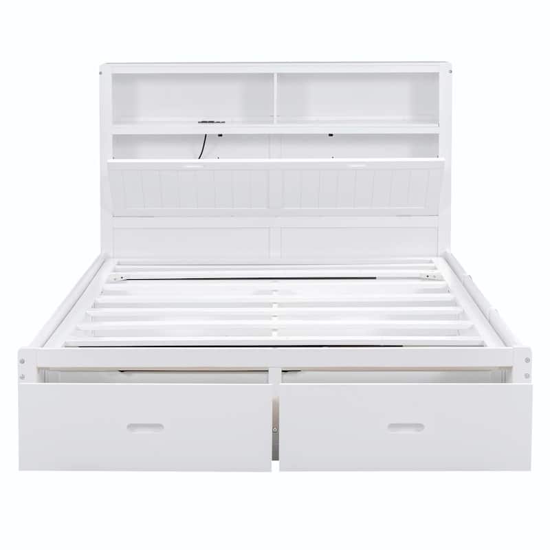 Wood Queen Size Hydraulic Platform Bed with Storage LED Headboard