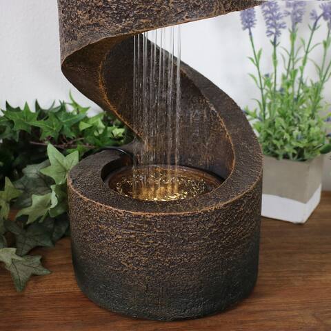 Sunnydaze Winding Showers Tabletop Water Fountain with LED Light - 13-Inch - 13.75-In