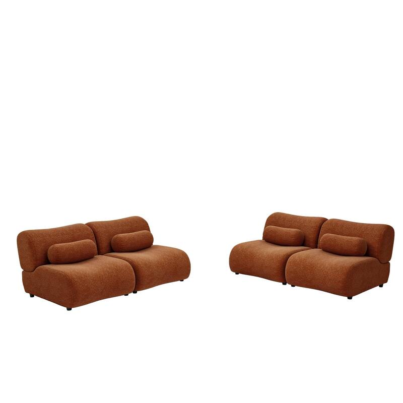 Chenille Modular Sectional Sofa Set, 4-Seater with Reclined Back