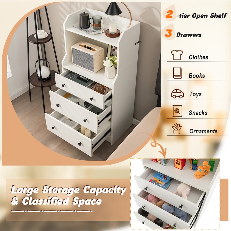 Gymax 3-Drawer Dresser 44'' Tall Wood Storage Organizer Chest w/ 2