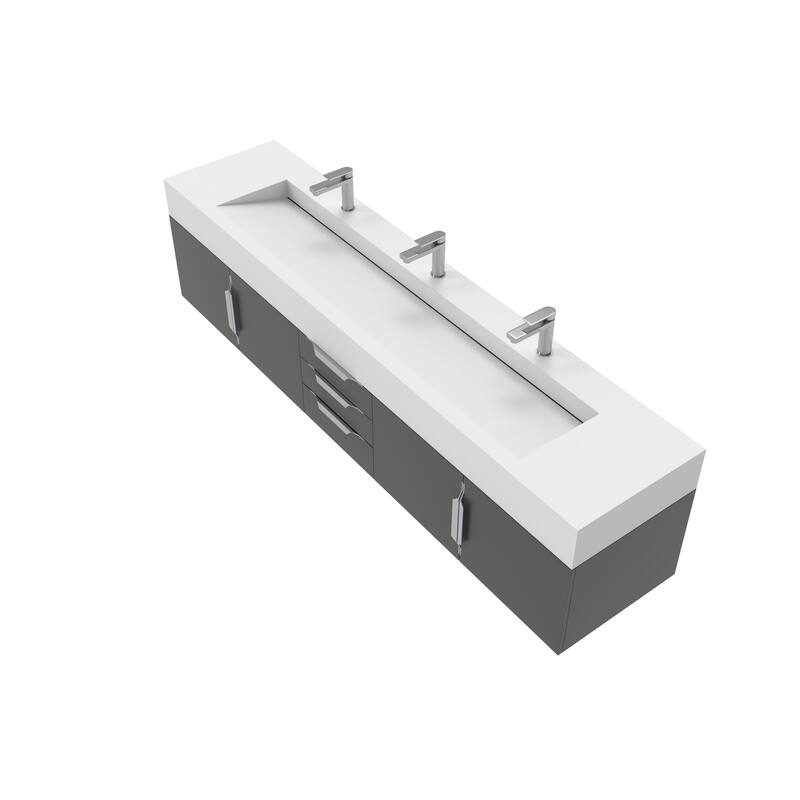 Nile 84" Wall Mounted Bathroom Vanity Set w/ White Top