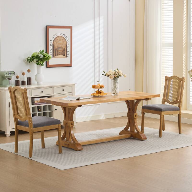 Roomfitters French Country Dining Chairs Set of 2 with Rattan Back and Upholstered Seat, Farmhouse Wood Side Chairs