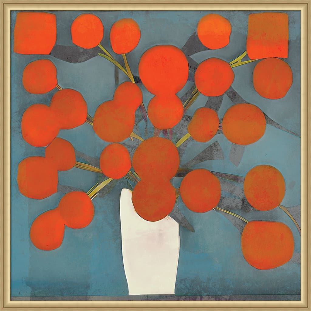 Abstract Orange Flowers by Elena Ray Framed Mounted Canvas Wall Art Print