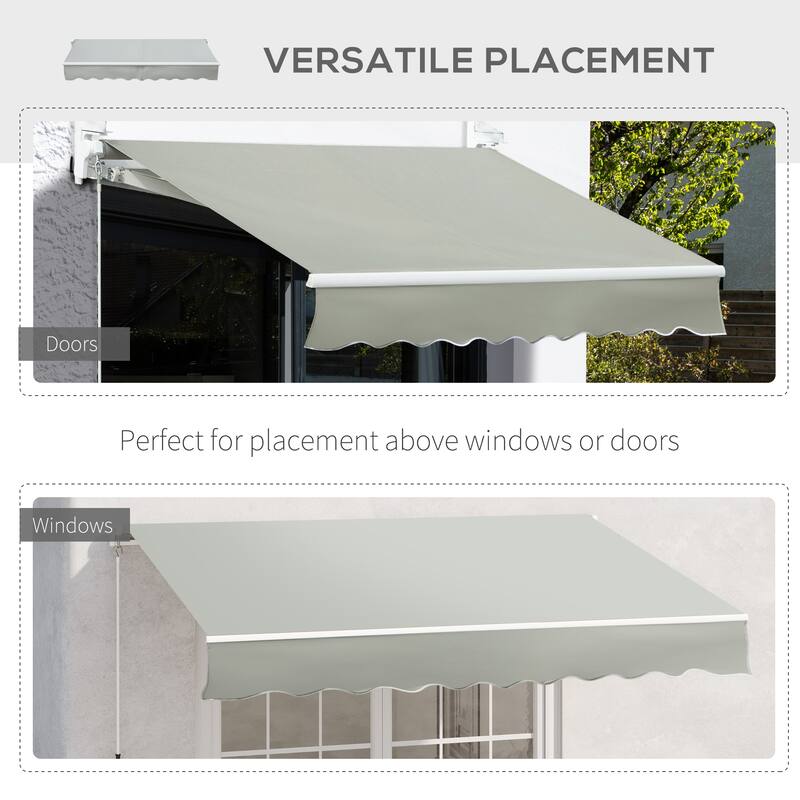 8ft x 7ft Manual Retractable Patio Awning, Sun Shade Deck Cover, Grey
