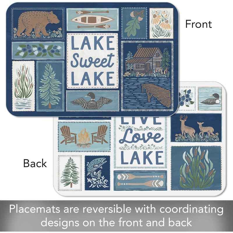 Lakeside 4 Pack Reversible Easy Care Flexible Plastic Placemats Made in The USA BPA Free Easily Wipes Clean