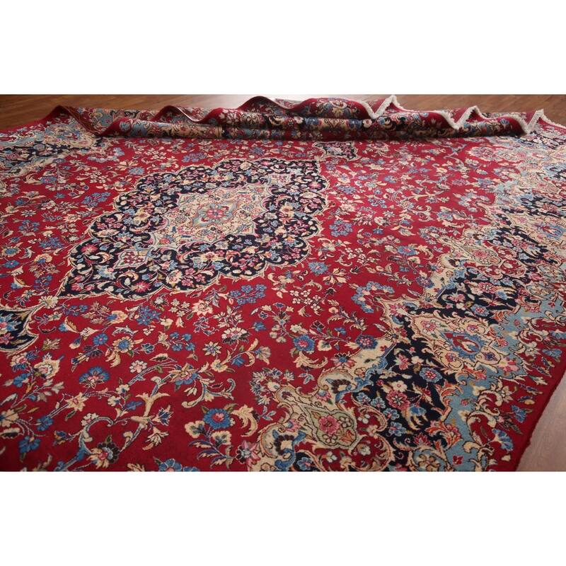 Hand Knotted Oriental 100% Wool Carpet Traditional Floral Red Kerman Area Rug - 16' 0'' X 9' 10''