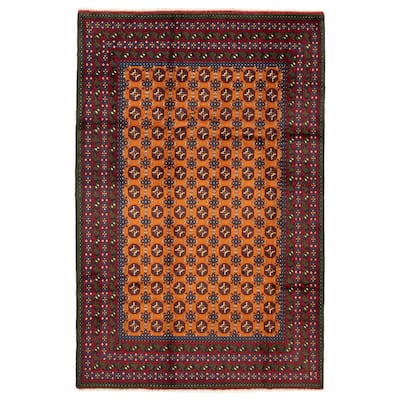 ECARPETGALLERY Hand-knotted Uzbek Kargahi Orange Wool Rug - 6'6 x 9'9