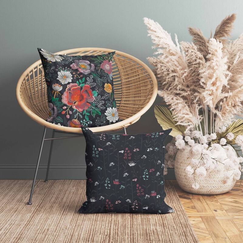Starlight Florals Faux Suede Reversible Throw Pillow Gray and Orange