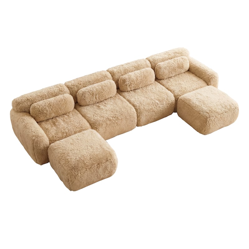 Homy Casa Light Khaki Modular Sectional Sofa, Soft Plush Fabric Cloud Couch with Anti-Slip Base & Decorative Pillows