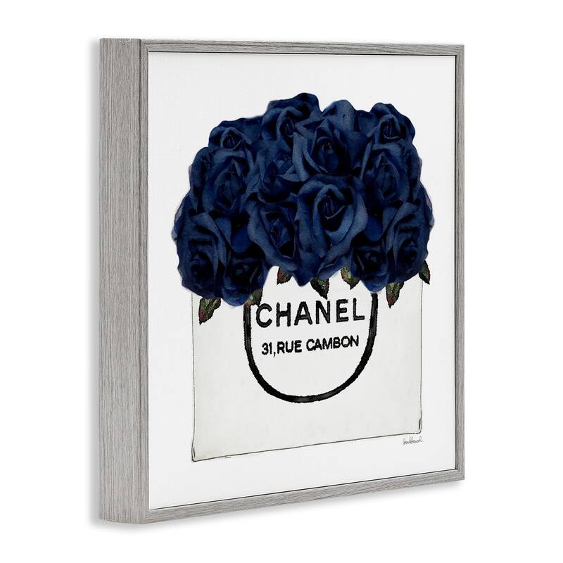 Stupell Chic Navy Blue Roses in Glam Fashion Bag Framed Wall Art