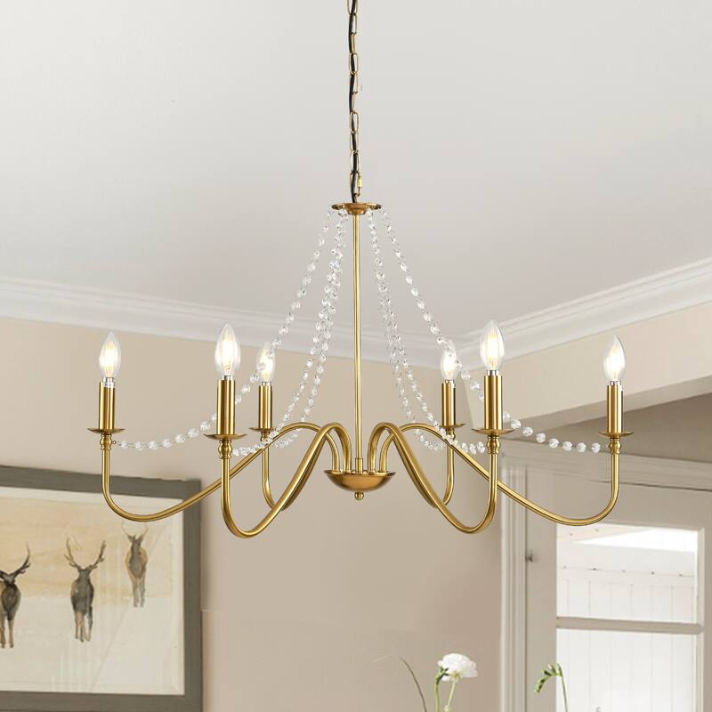 Modern Farmhourse 6-Lights Classic Chandelier with Crystal Accents