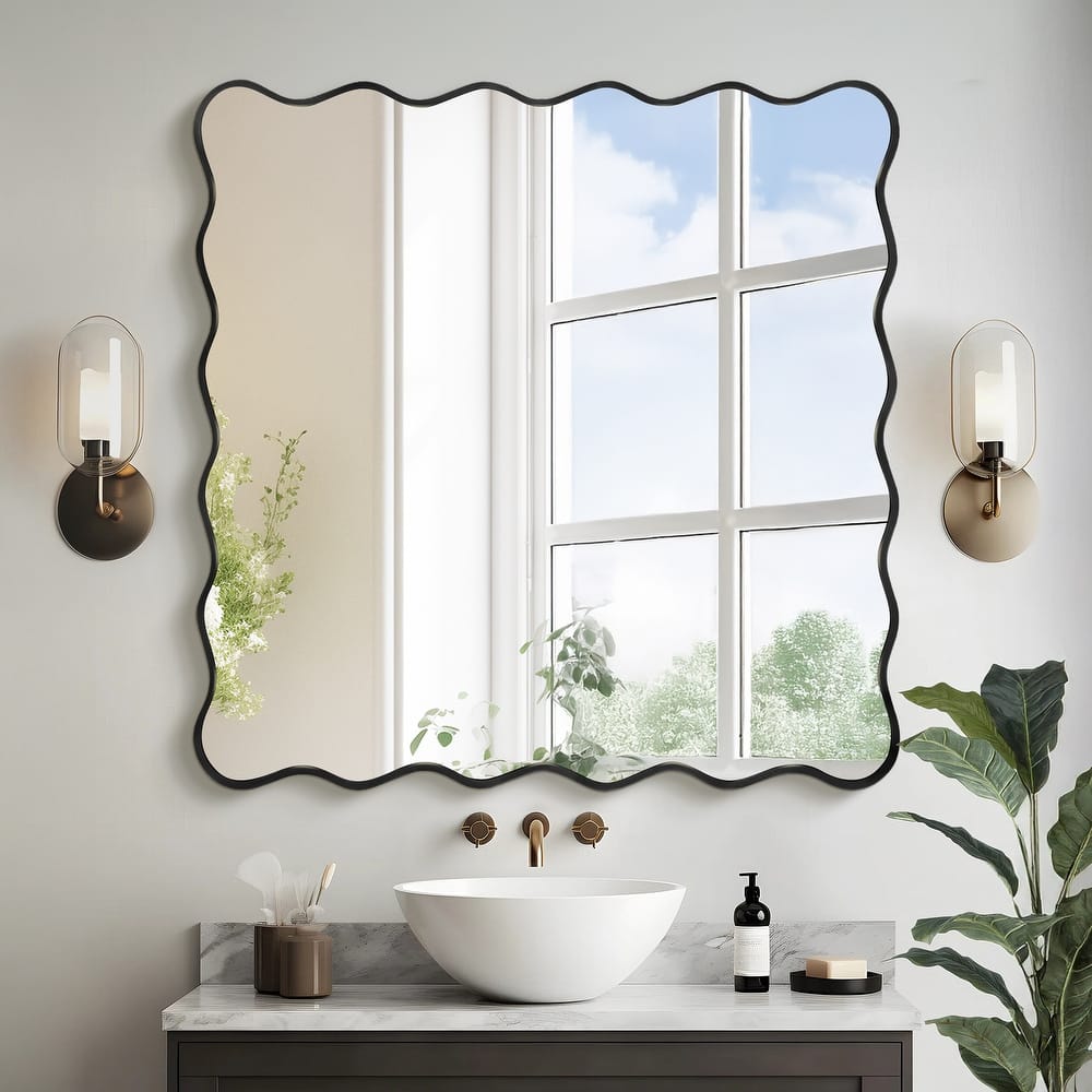 Rectangle Metal Framed Wavy Wall Mirror