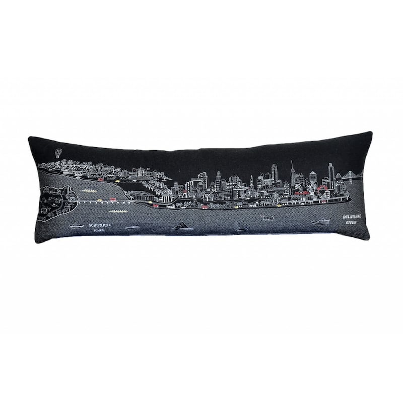 HomeRoots 46" Black Philadelphia Nighttime Skyline Lumbar Decorative Pillow