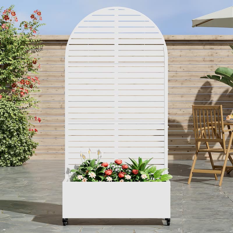 Metal Movable Planter Box with Trellis Privacy Screen Planter Box with Lockable Wheels