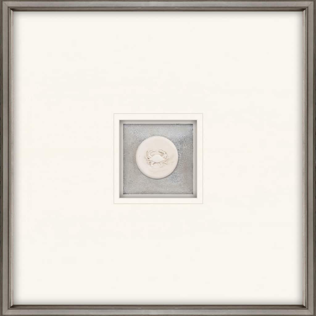 Crab Intaglio Framed Art Mixed Media Shadow Box Under Glass - White
