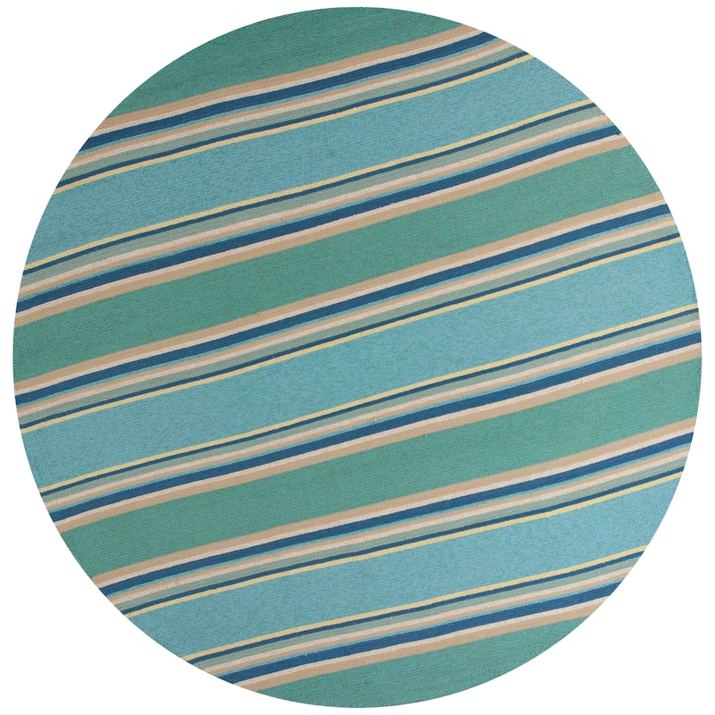 Domani Trails Tropical Stripes Indoor / Outdoor Rug - 7'6" Round - Ocean