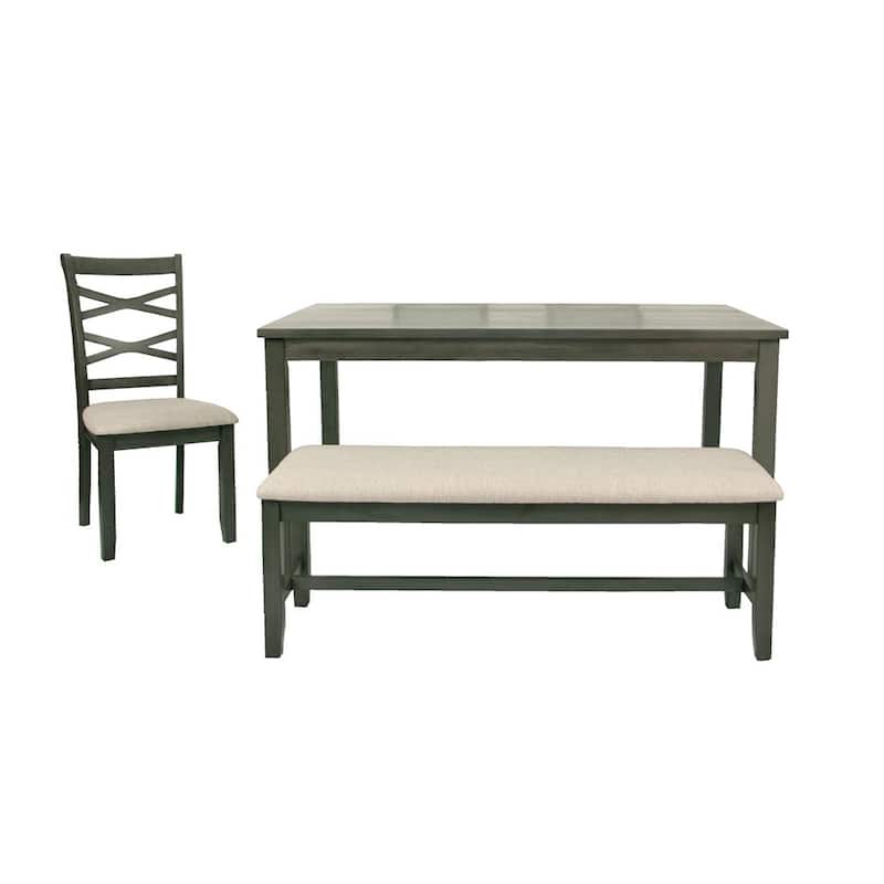 6 Piece Fabric and Wood Dining Set with Bench in Grey