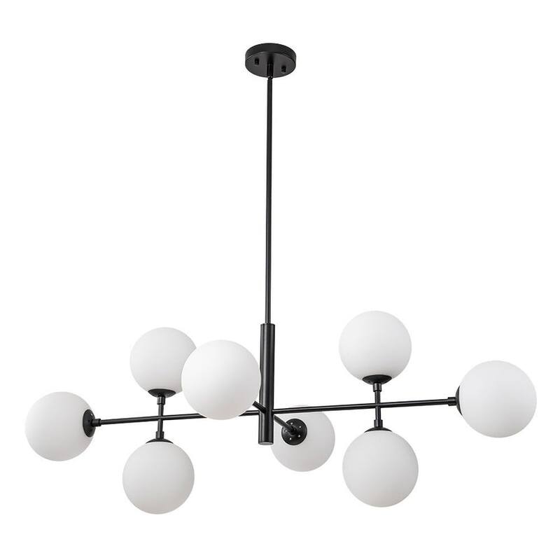 Mid-Century 8-Light Opal Glass Globe Sputnik Island Chandelier