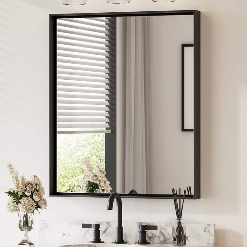 Keonjinn Aluminum Framed Wall Mount Bathroom Vanity Mirror - Black - 30x36