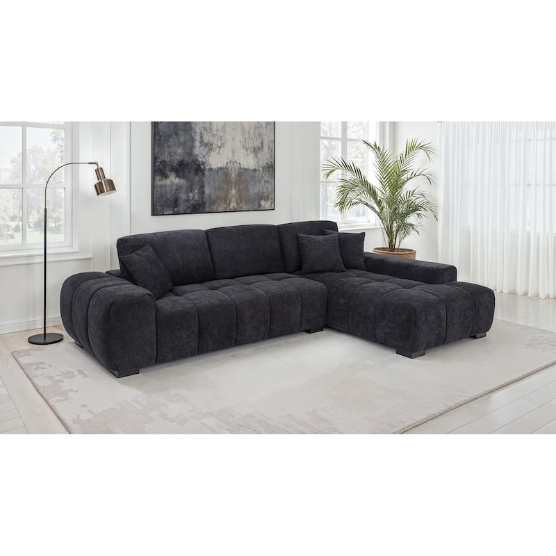 Octavia Fabric Upholstered Track Arm Sectional Sofa Black - 119.25" x 79.5" x 35.5"