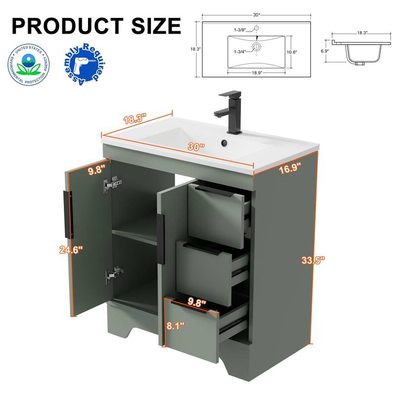 Vertical Stripes Bathroom Vanity Set with Sink Top & Faucet