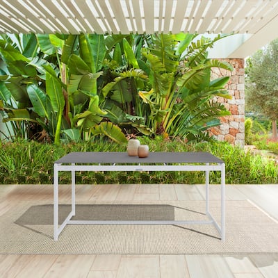 Royal Black or White Aluminum & Teak 63" Outdoor Dining Table with Stone Top