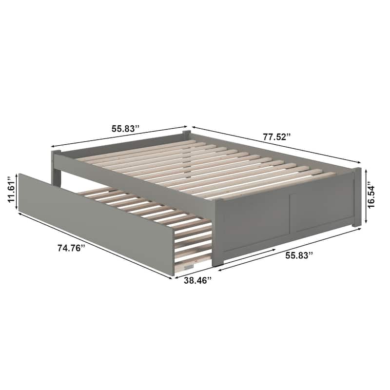 Concord Full Platform Bed with Twin Trundle Bed in Gray