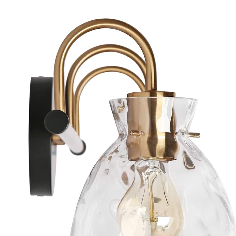 Elisie Modern Glam 3-light Bathroom Vanity Light Black Gold Sconce with Water Glass - L23" x W7.5" x H9"