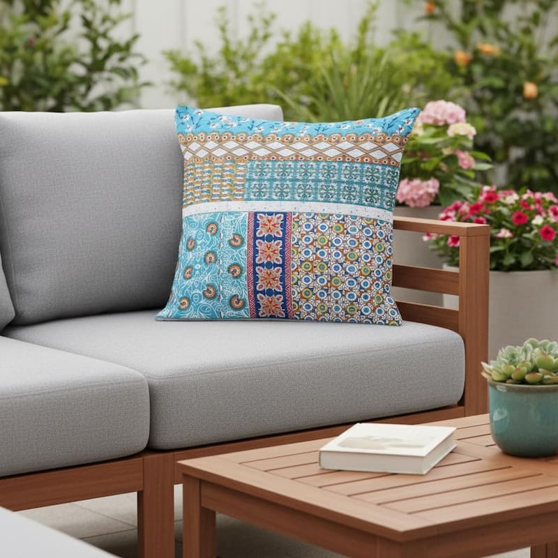 HomeRoots Set of Two 16" X 16" Blue and White Blown Seam Floral Indoor Outdoor Throw Pillow - 16.00' X '16.00' X '5.00 - Blue/White - 16.00' X '16.00' X '5.00