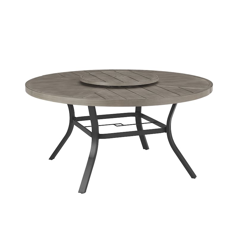 Patio Aluminum Round 59.5" Dining Table Set With Removable Lazy Susan
