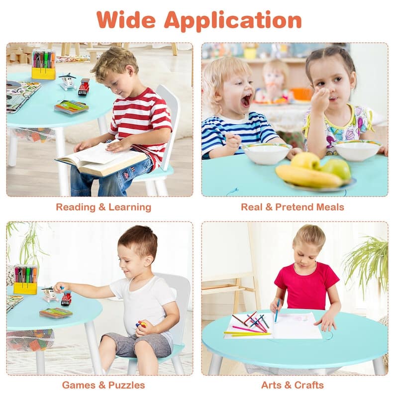 Wood Activity Kids Table and Chair Set with Center Mesh Storage for Snack Time and Homework - 23.5" x 23.5" x 17.5" (L x W x H)