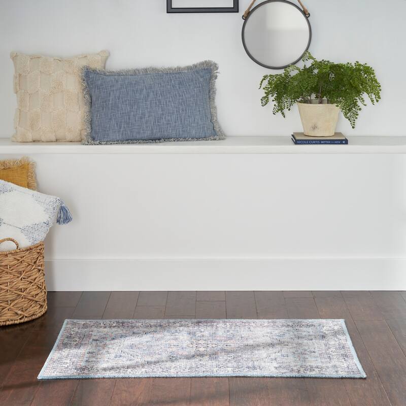 57 Grand by Nicole Curtis Vintage Medallion Machine Washable Area Rug - 2' x 3'9" - Light Grey/Blue