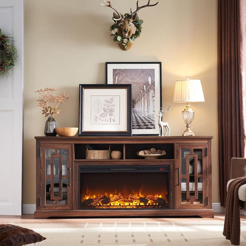 Farmhouse Fireplace TV Stand for 80 Inch TV, Entertainment Center
