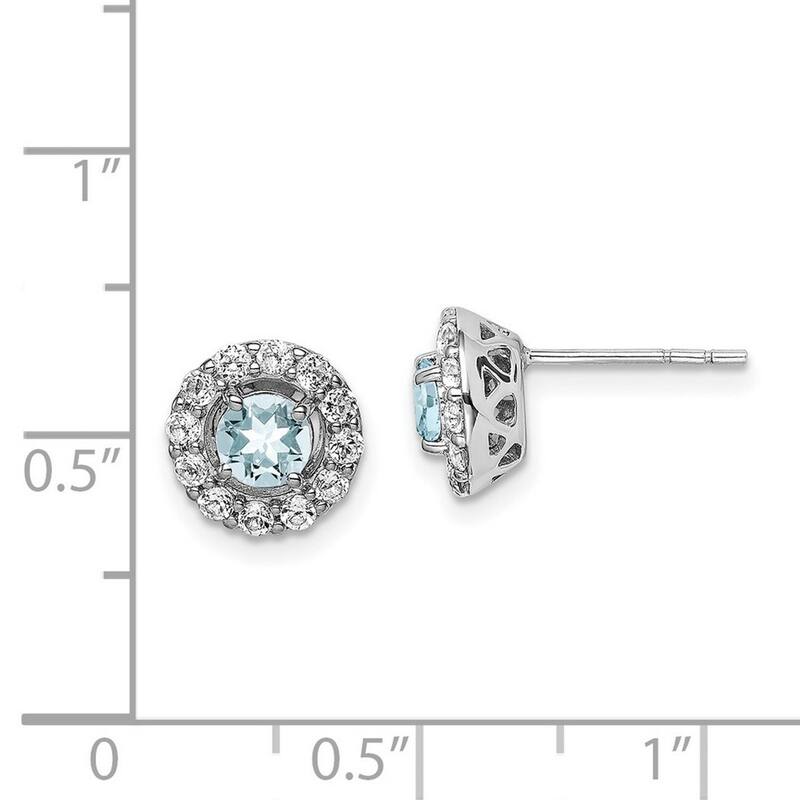 Curata 925 Sterling SilverRhodium Plated 9mm White Topaz and Aquamarine Earrings