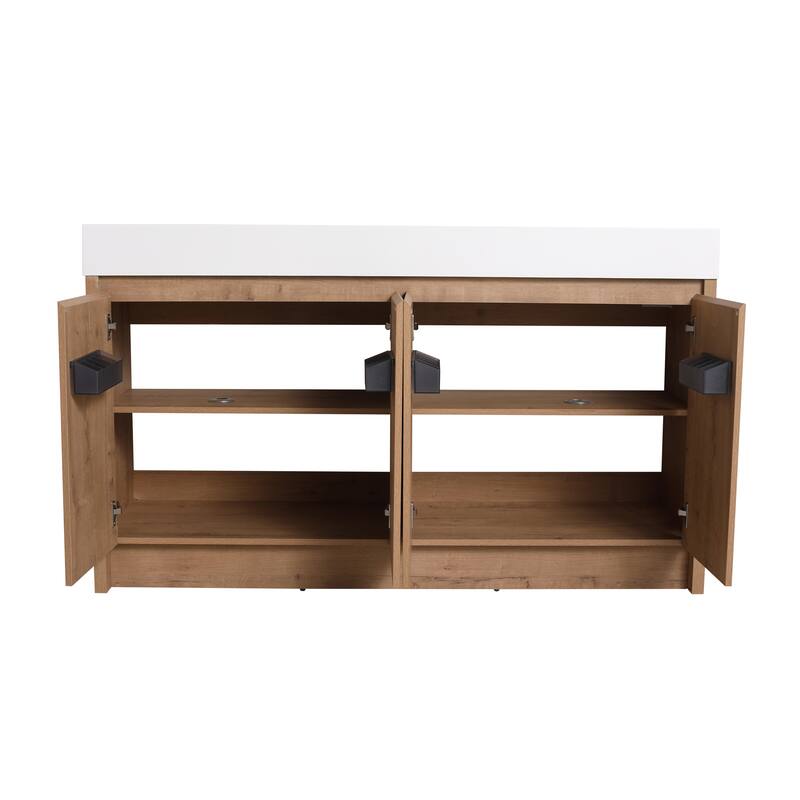 BNK 24/30/48/60 inch Freestanding Resin Sink Bathroom Vanity with Soft Close Door and Adjustable Shelf