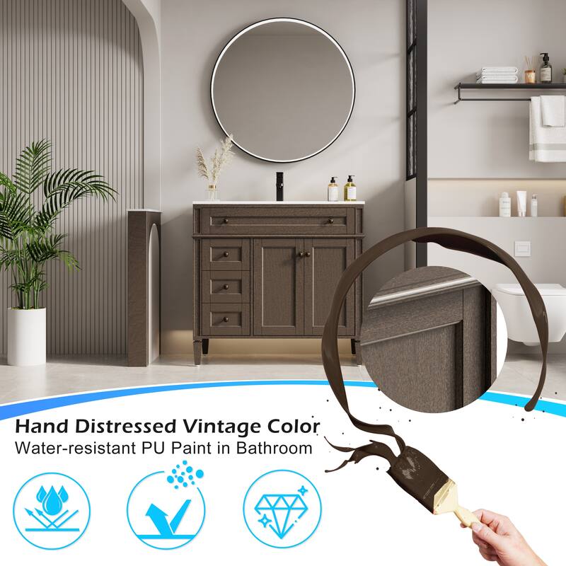 Retro Bathroom Vanity W/ Drop in Sink Combo Cabinet Set