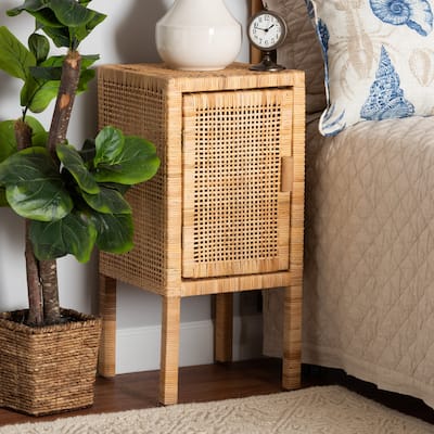 Vivan Modern Bohemian Natural Rattan 1-Door Nightstand