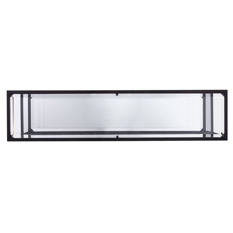 Clear Glass Mirrored Sled Console Table with Black Metal Base - 52” L x 12” W x 29” H