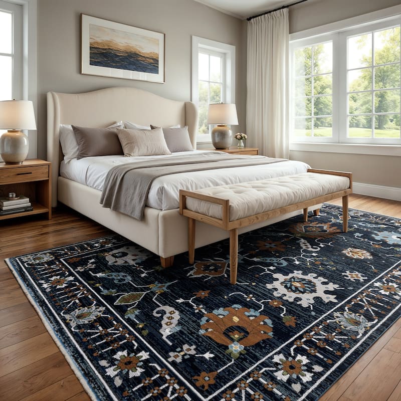 Style Haven Kellan Floral Oriental Navy/ Rust Area Rug
