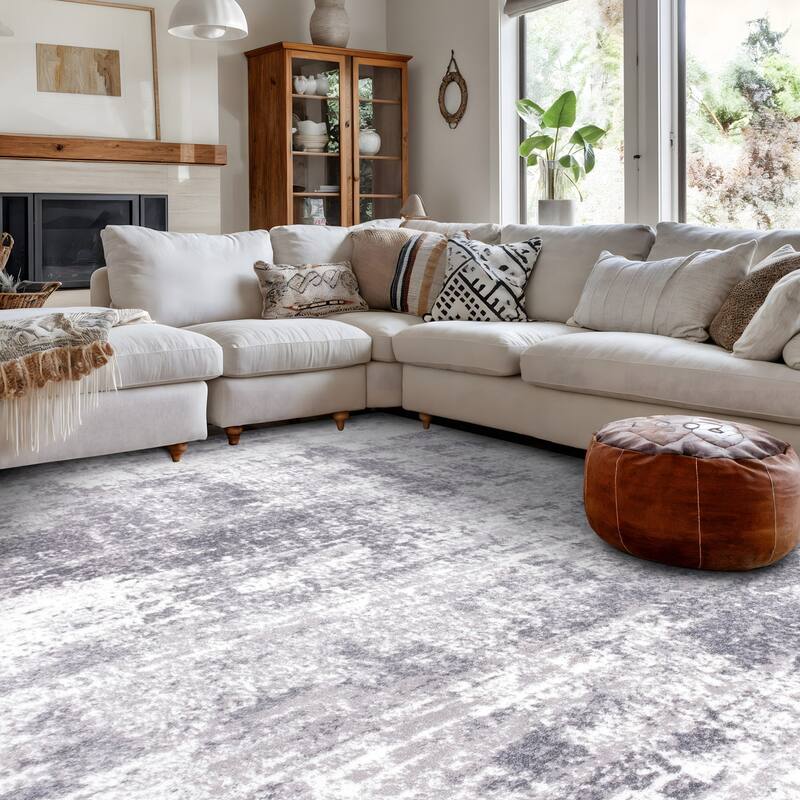 World Rug Gallery Distressed Abstract Area Rug - 5' x 7' - Gray